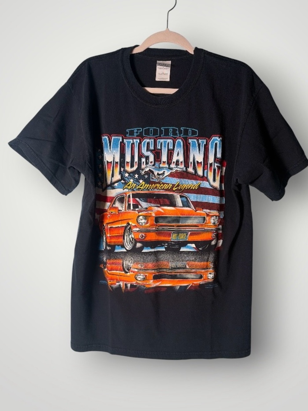 Vintage Ford Mustang Hot Black T-Shirt Short Sleeve Y2K Size L American Legend